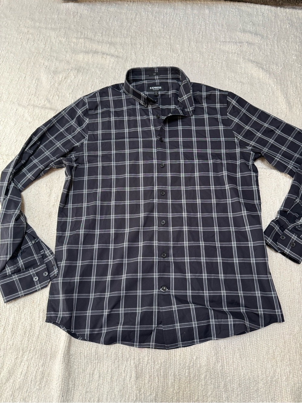 Express Performance Checkered Dress Shirt Slim Moisture Wicking Large - Picture 4 of 10